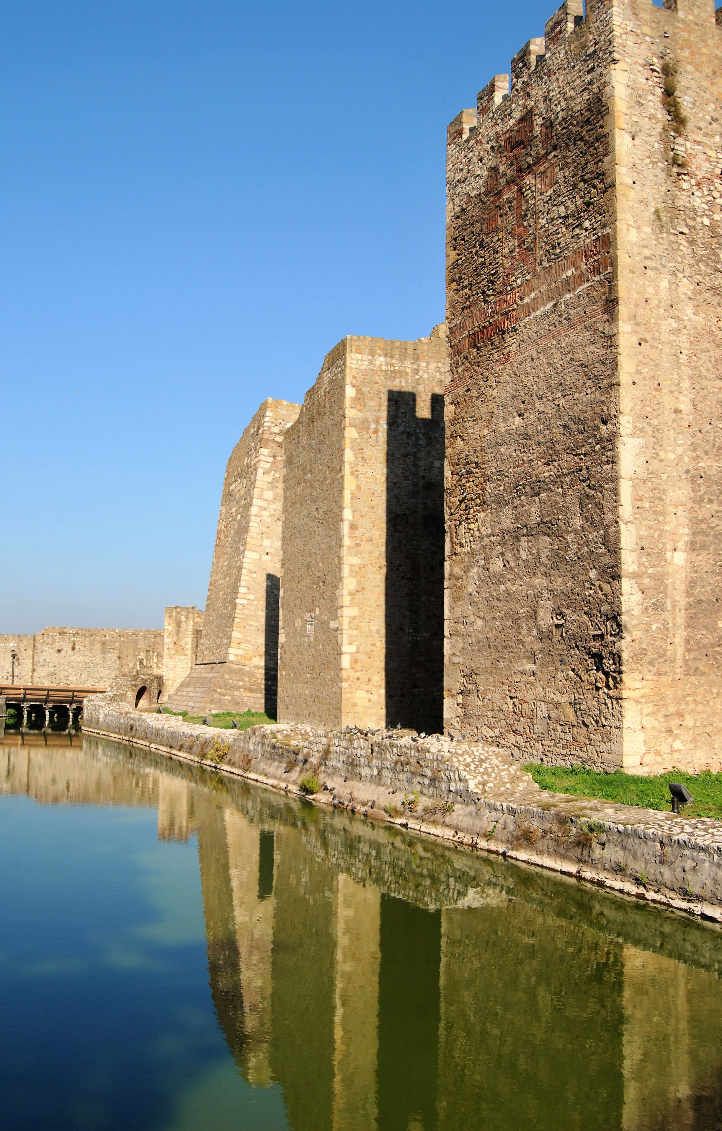 Smederevo Fortress walls reflected in the moat